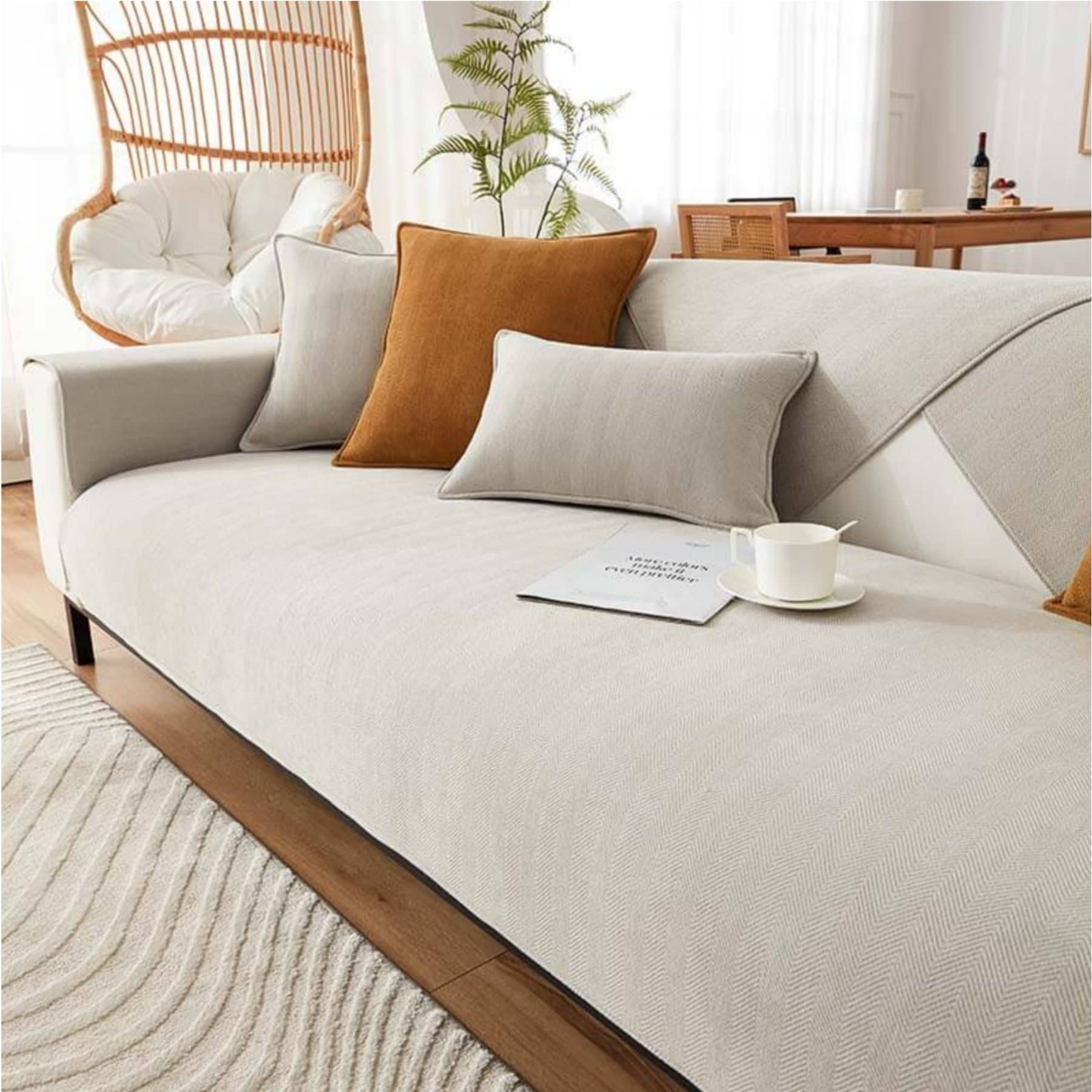 FunnyFuzzy Herringbone Chenille Dog Couch Cover, Beige, 35.4 x 70.9-in
