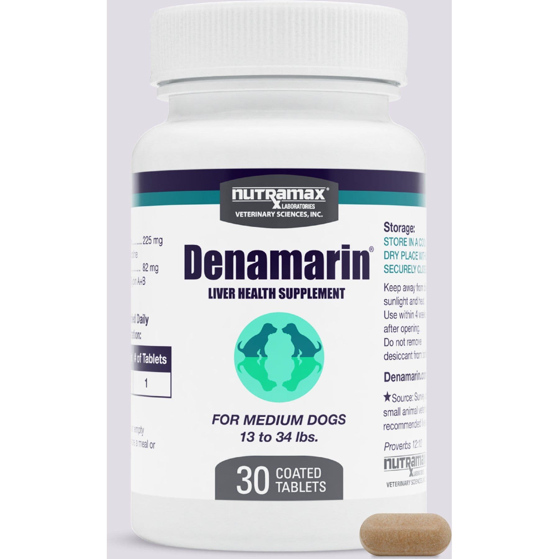 Nutramax Denamarin with S-Adenosylmethionine & Silybin Tablets Liver Supplement for Medium Dogs, 30 count bottle
