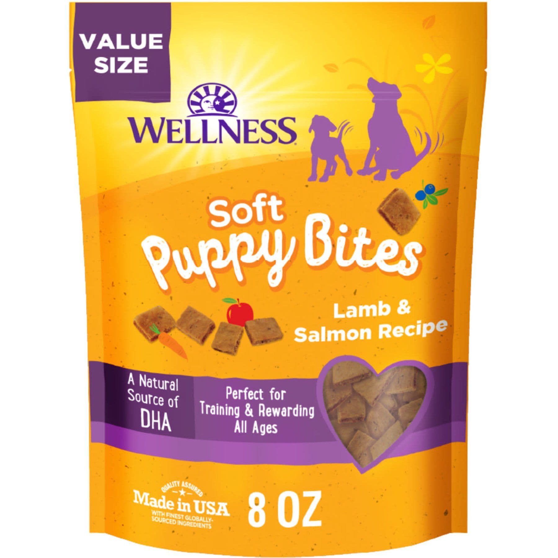 Wellness Soft Puppy Bites Lamb & Salmon Grain-Free Dog Treats, 8-oz pouch product package