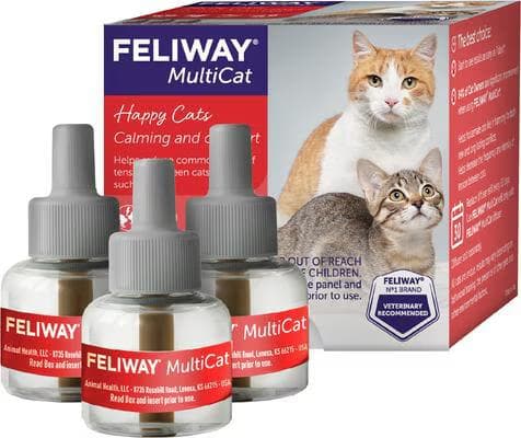 Feliway MultiCat calming pheromone diffuser refill box with three 48 mL refill bottles