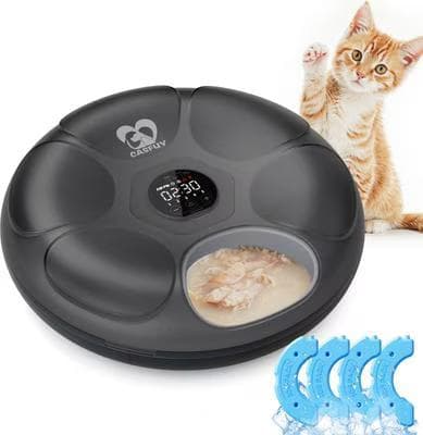 Casfuy F13 black 6-meal automatic wet food feeder with ice packs and rotating tray