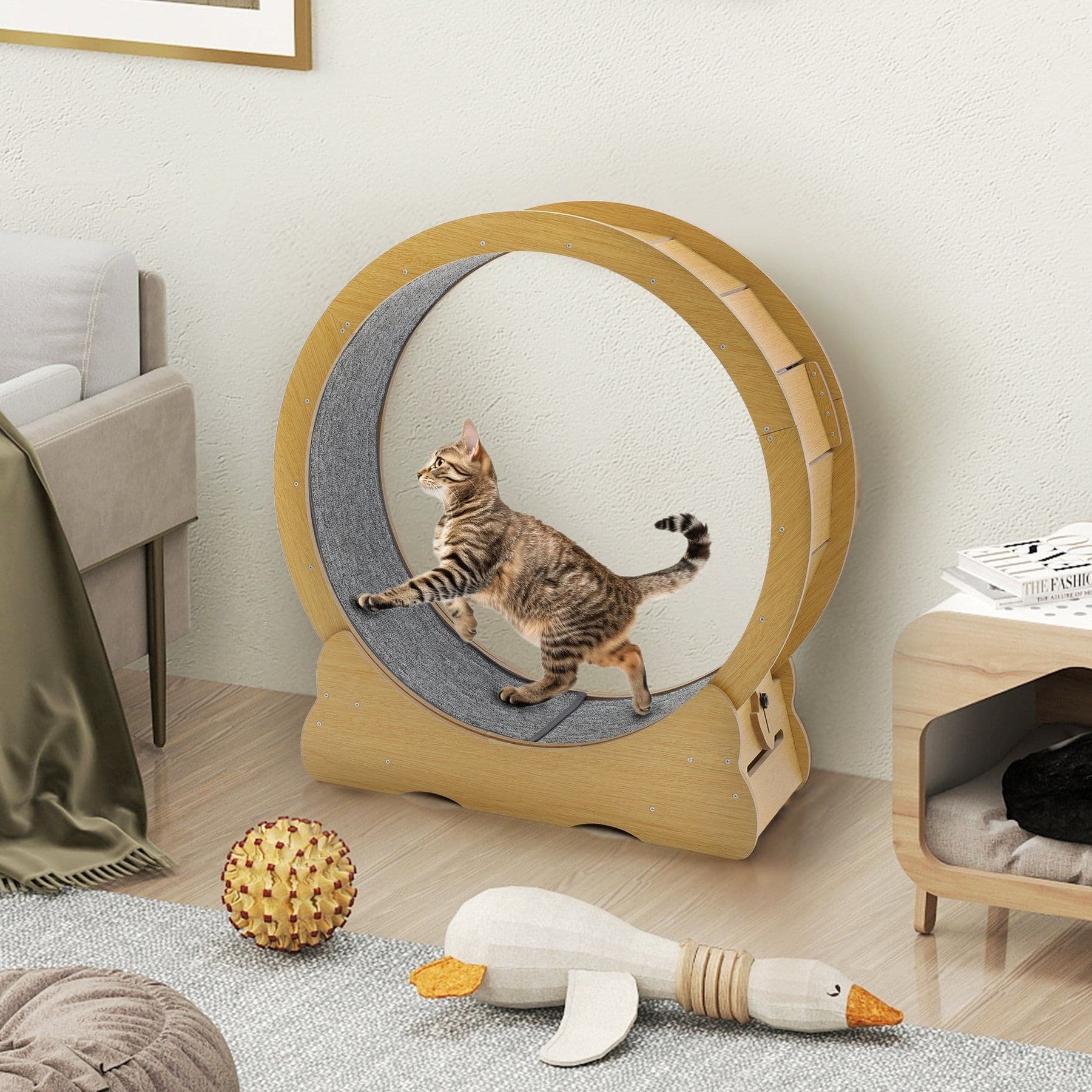 YODOLLA 38.2-in Exercise Running Wheel Cat Scratcher, Natural