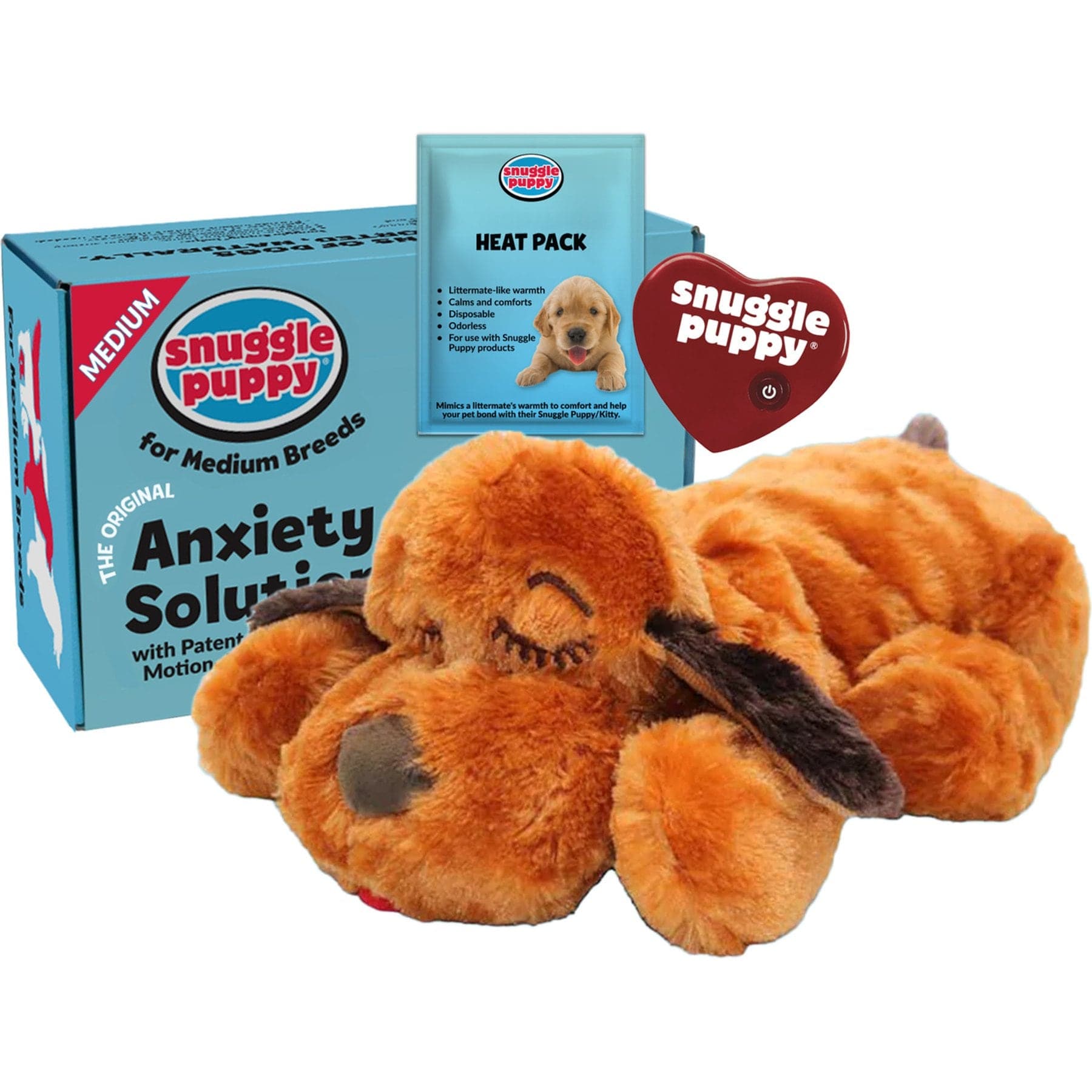Snuggle Puppy Original Snuggle Puppy Medium Breeds Behavioral Aid Anxiety Relief with Heartbeat, Brown