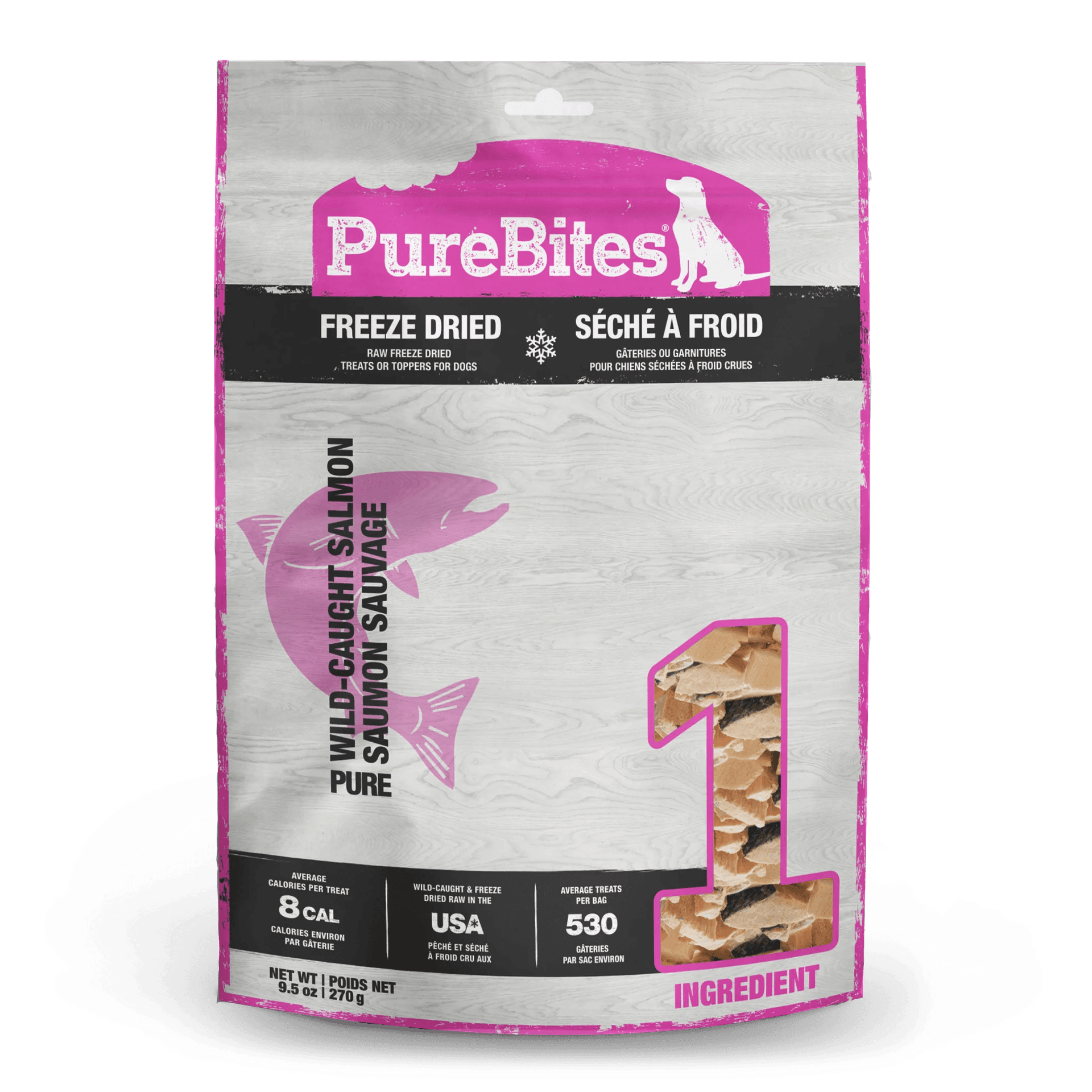PureBites freeze-dried wild-caught salmon dog treats bag, single ingredient