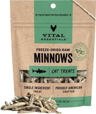 Vital Essentials freeze-dried raw minnows single-ingredient cat treats bag