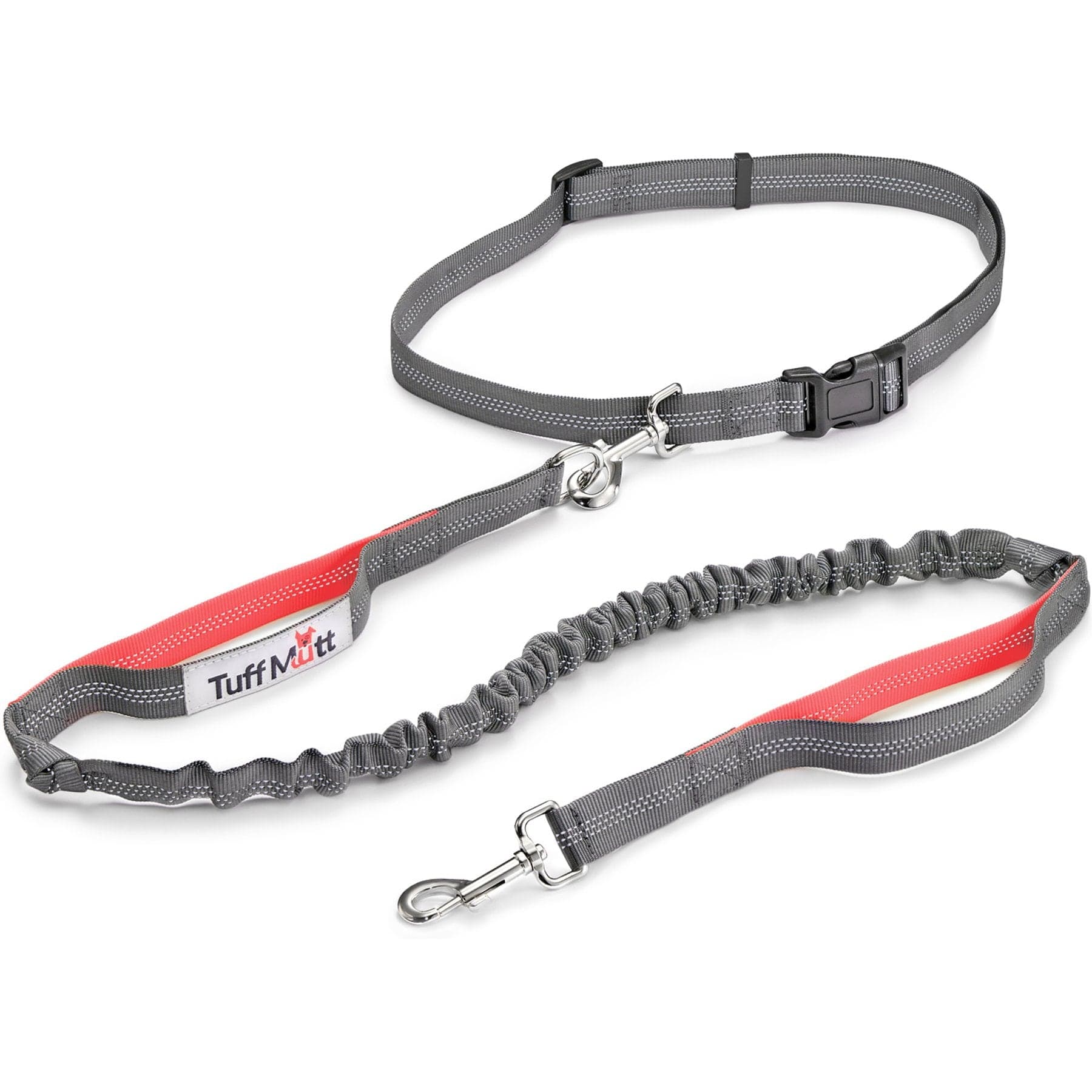 Tuff Mutt Hands-Free Bungee Leash, Gray & Coral