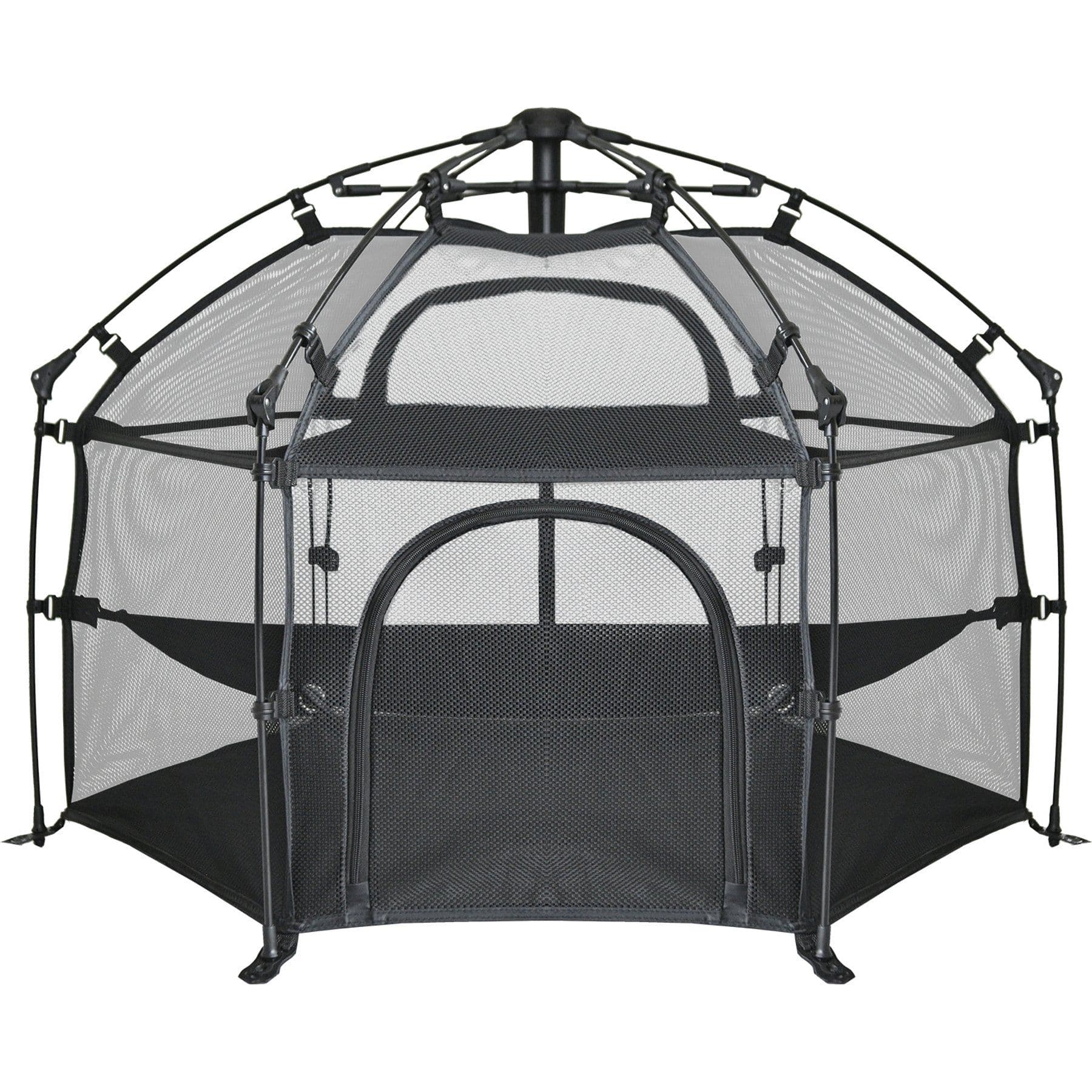 EighteenTek black pop-up mesh cat pen with raised resting levels