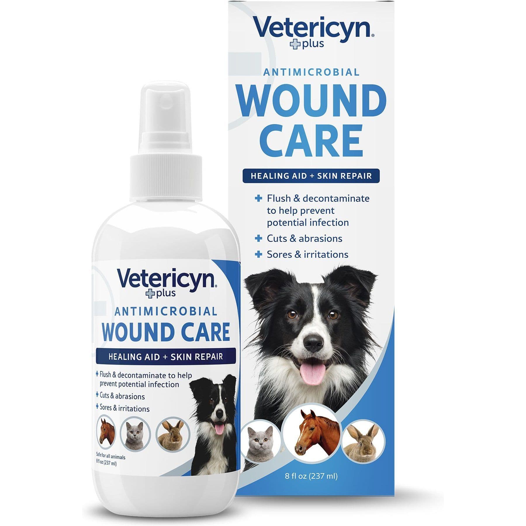 Vetericyn Plus Antimicrobial Wound Care Spray for Dogs, Cats, Horses, Birds & Small Pets, 8-fl oz bottle