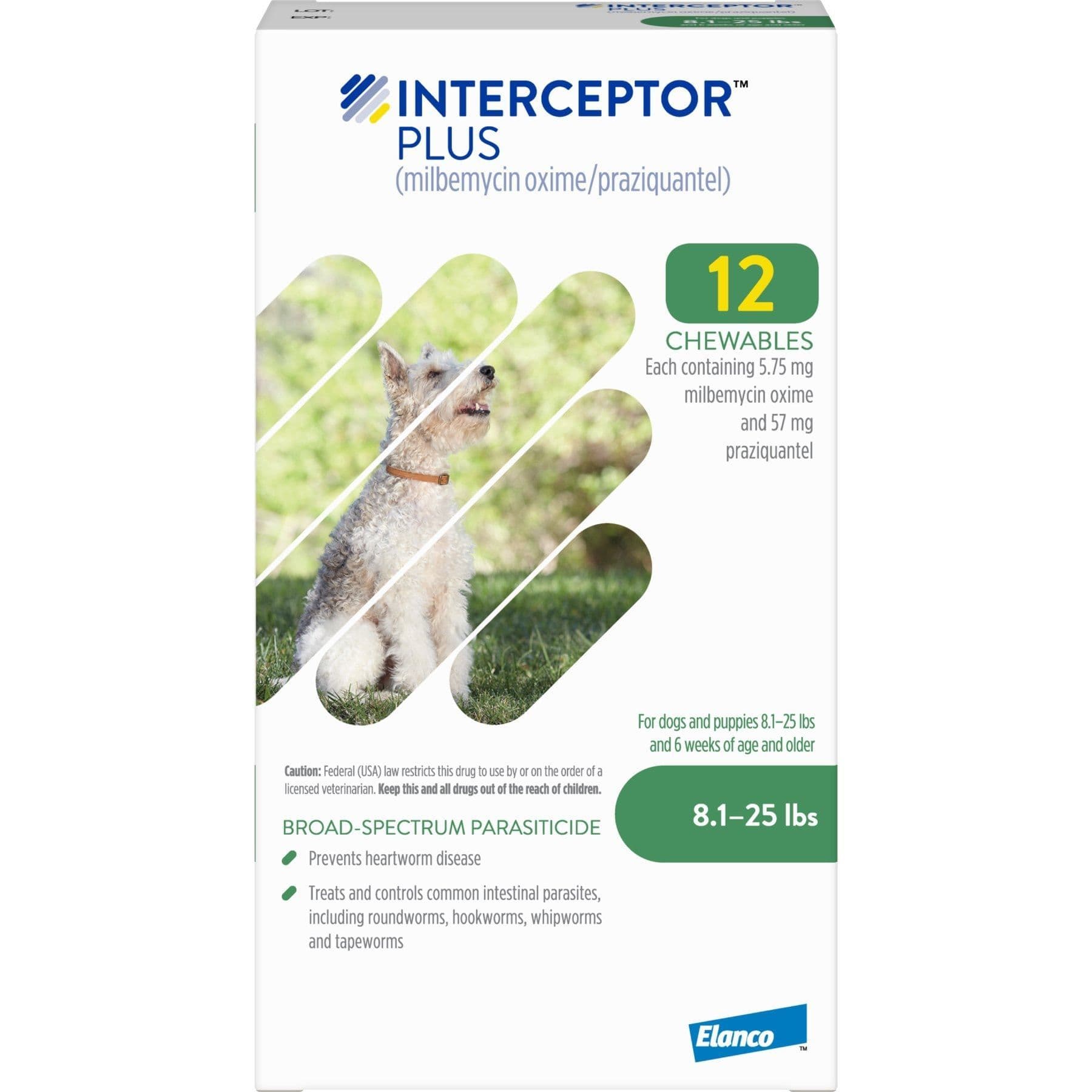 Interceptor Plus Chew for Dogs, 8.1-25 lbs, (Green Box), 12 Chews (12-mos. supply)
