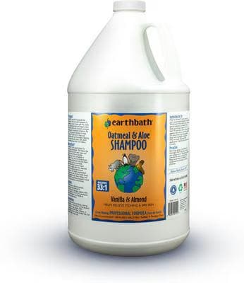 One-gallon jug of Earthbath Oatmeal and Aloe vanilla almond itch relief shampoo for dogs and cats