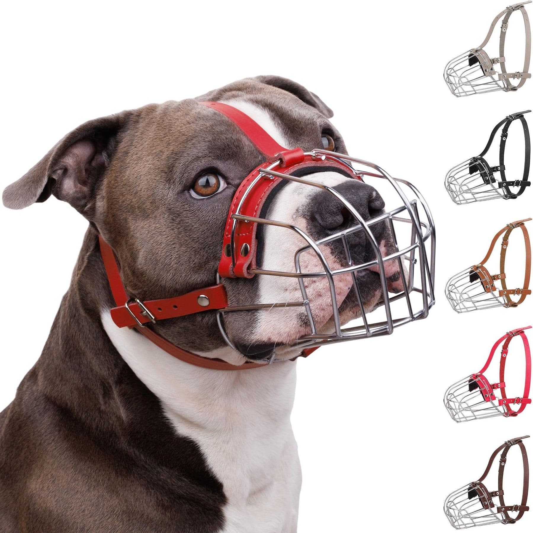 BRONZEDOG Pitbull Breathable Metal Basket Dog Muzzle, Large, Red