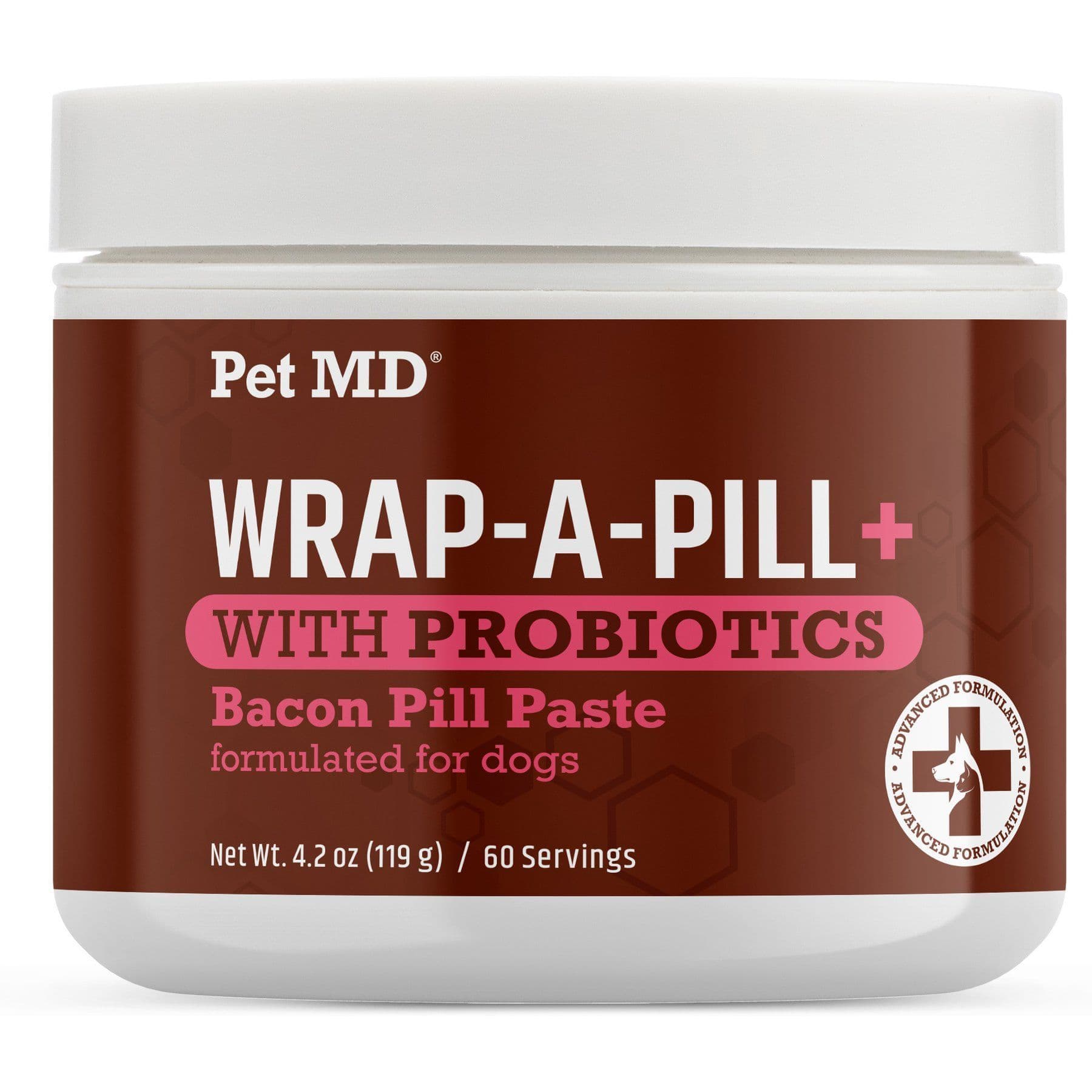 Pet MD Wrap-A-Pill with Probiotics Bacon Flavored Pill Paste Nutritional Supplement for Dogs & Cats, 4.2-oz tub