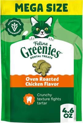 Feline Greenies Oven Roasted Chicken flavor adult natural dental cat treats, 4.6-oz bag