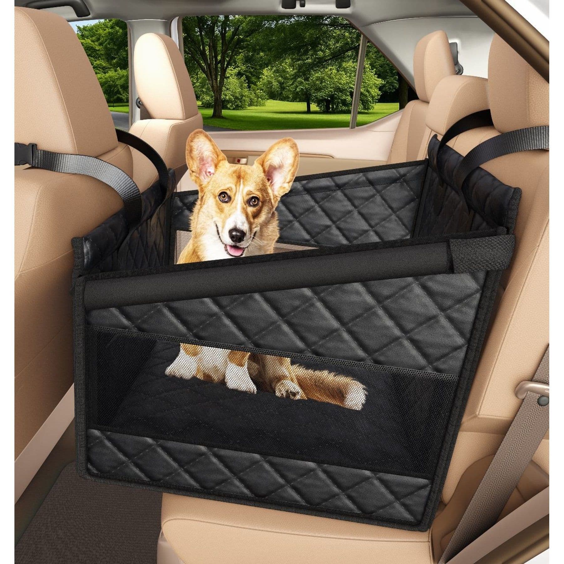 Katziela Quilted Comfort Waterproof Heavy Duty Dog Car Seat Cover, Black