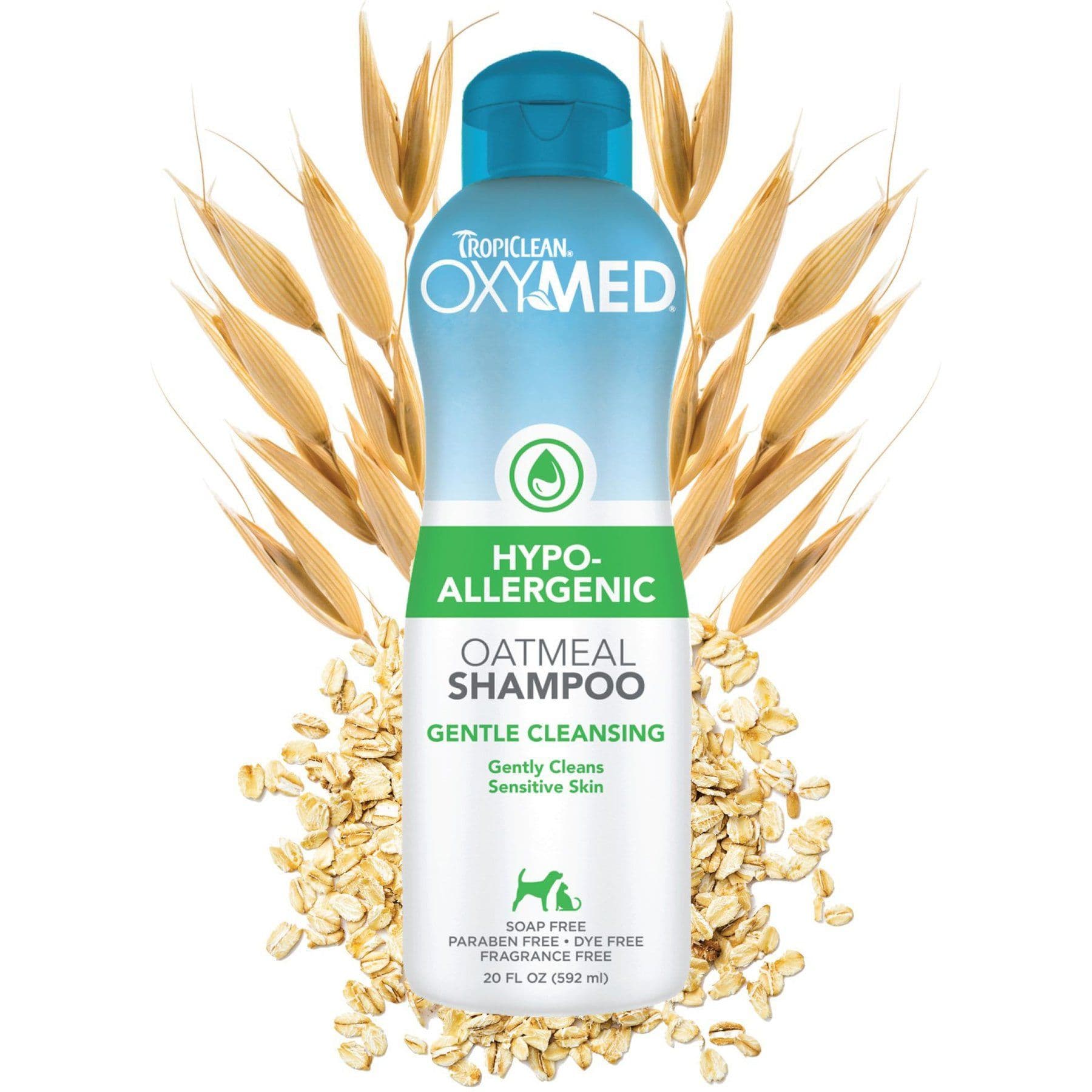 TropiClean OxyMed Hypo-Allergenic Oatmeal Dog & Cat Shampoo, Unscented, 20-fl oz bottle product bottle