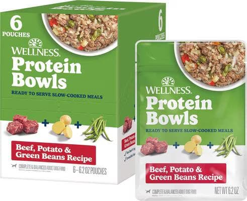 Wellness Protein Bowls Beef, Potato and Green Beans 6-pack case of six 6.2 oz pouches.