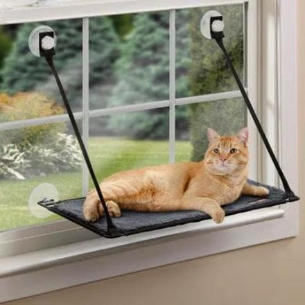 K&H EZ Mount gray cat window perch secured with suction cups