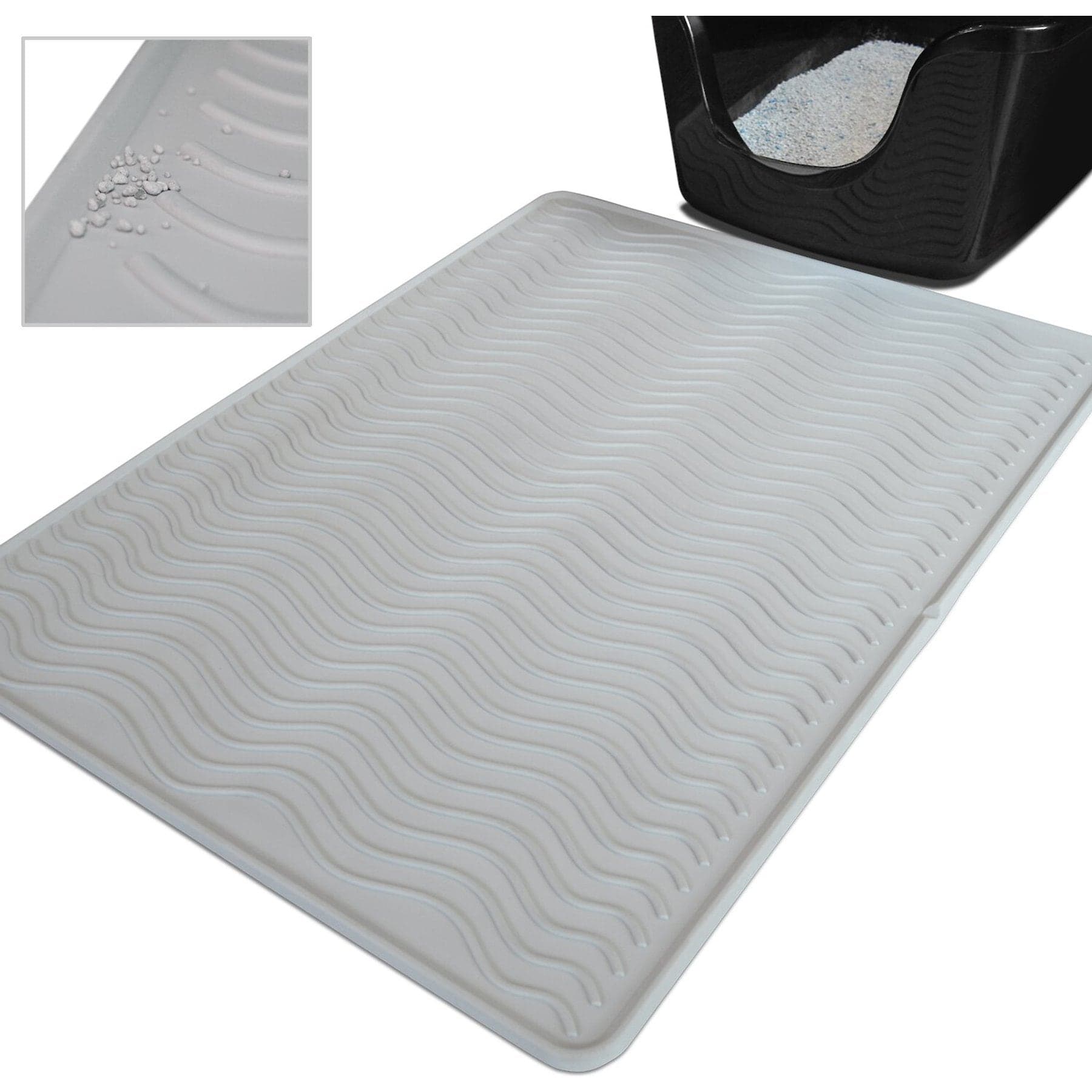 PetFusion ToughGrip Gray Cat Litter Mat, Large