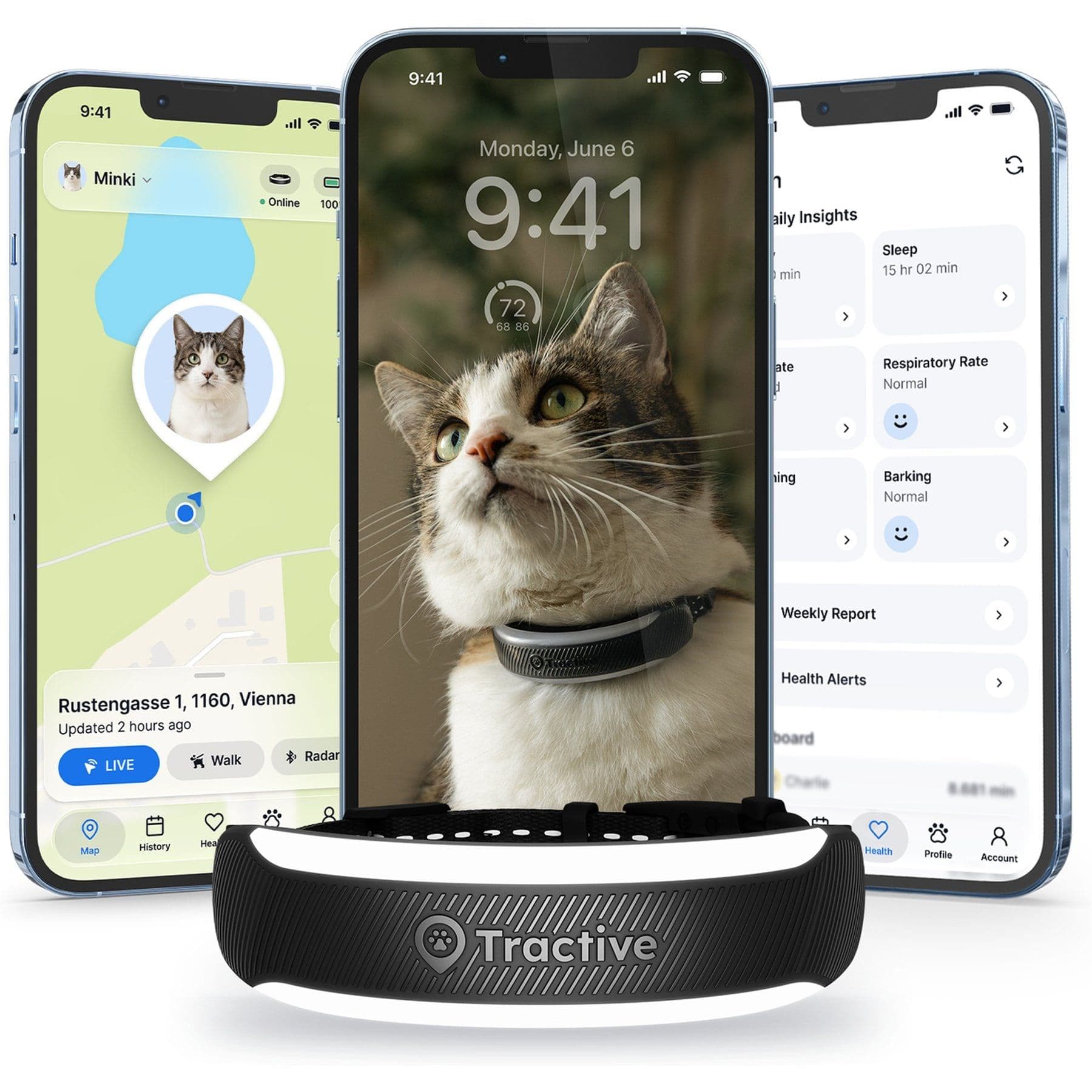 Tractive Smart Cat GPS Tracker Collar, Black