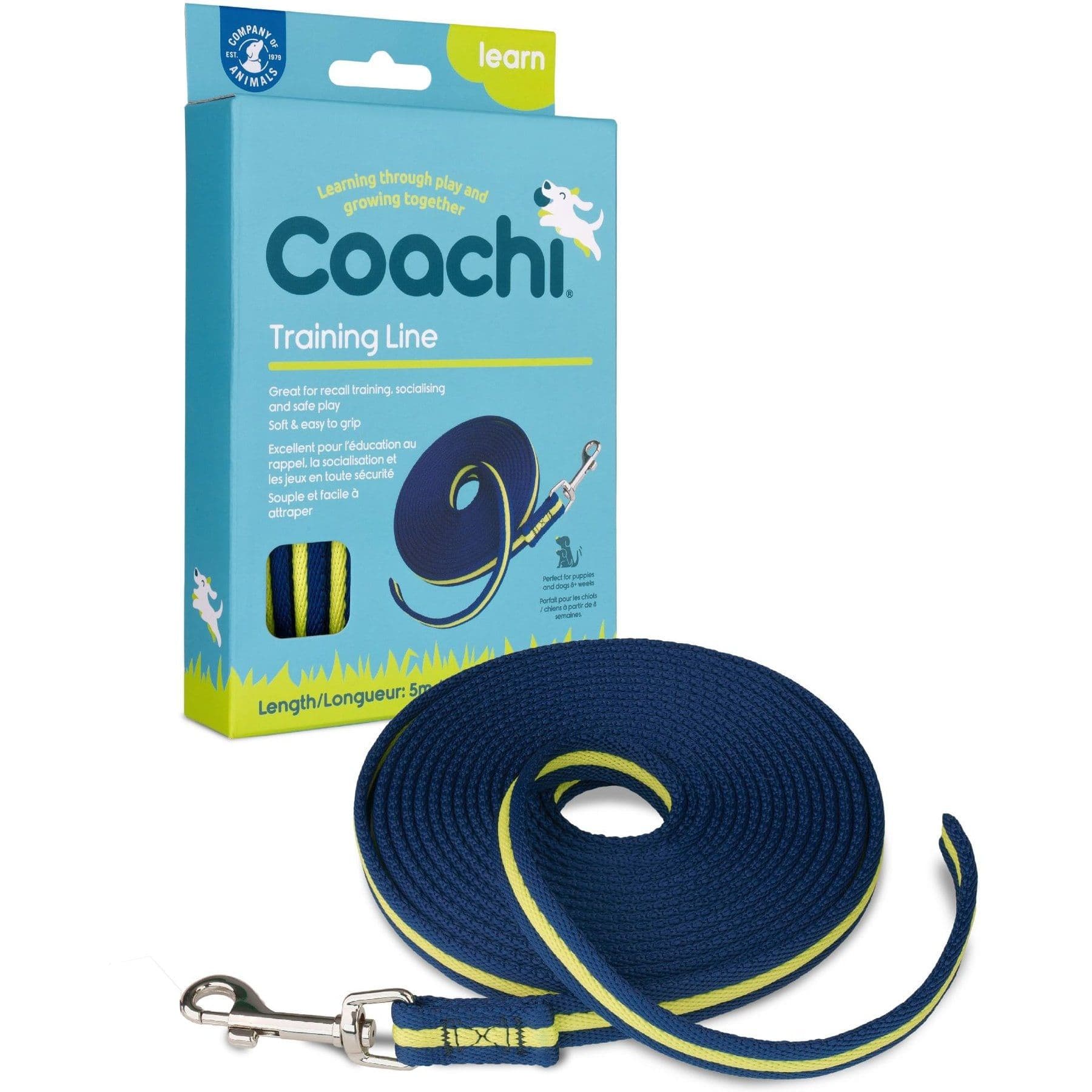 Coachi Training Line Dog Leash, Navy & Lime