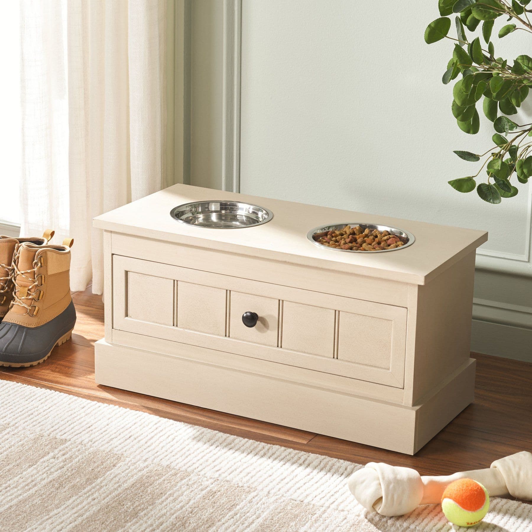 SAFAVIEH Boomer Elevated Dog Bowl Feeder with Drawer, Natural