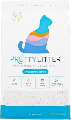 PrettyLitter Health Monitoring Cat Litter bag with vet-recommended health monitoring claim