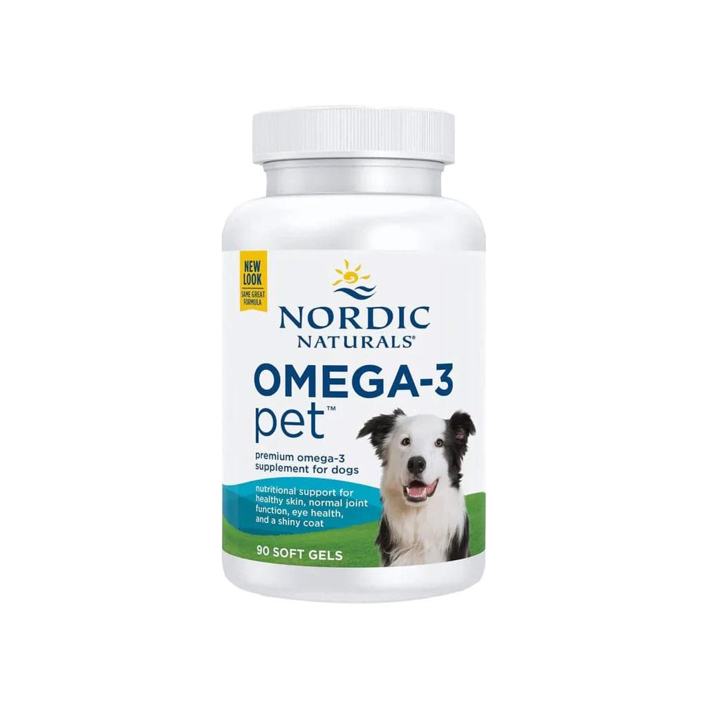 Nordic Naturals Omega-3 Pet soft gel bottle, omega-3 supplement for dogs